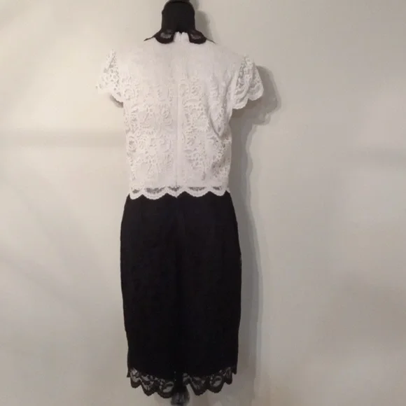 Betsy Johnson Ivory and Black Lace Dress with Collar Size 14 - Picture 6 of 12